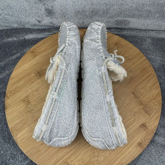 UGG Shoes Womens Size 6 Silver Glitter Moccasin Slippers Shearling W 1100178 - Picture 6 of 11